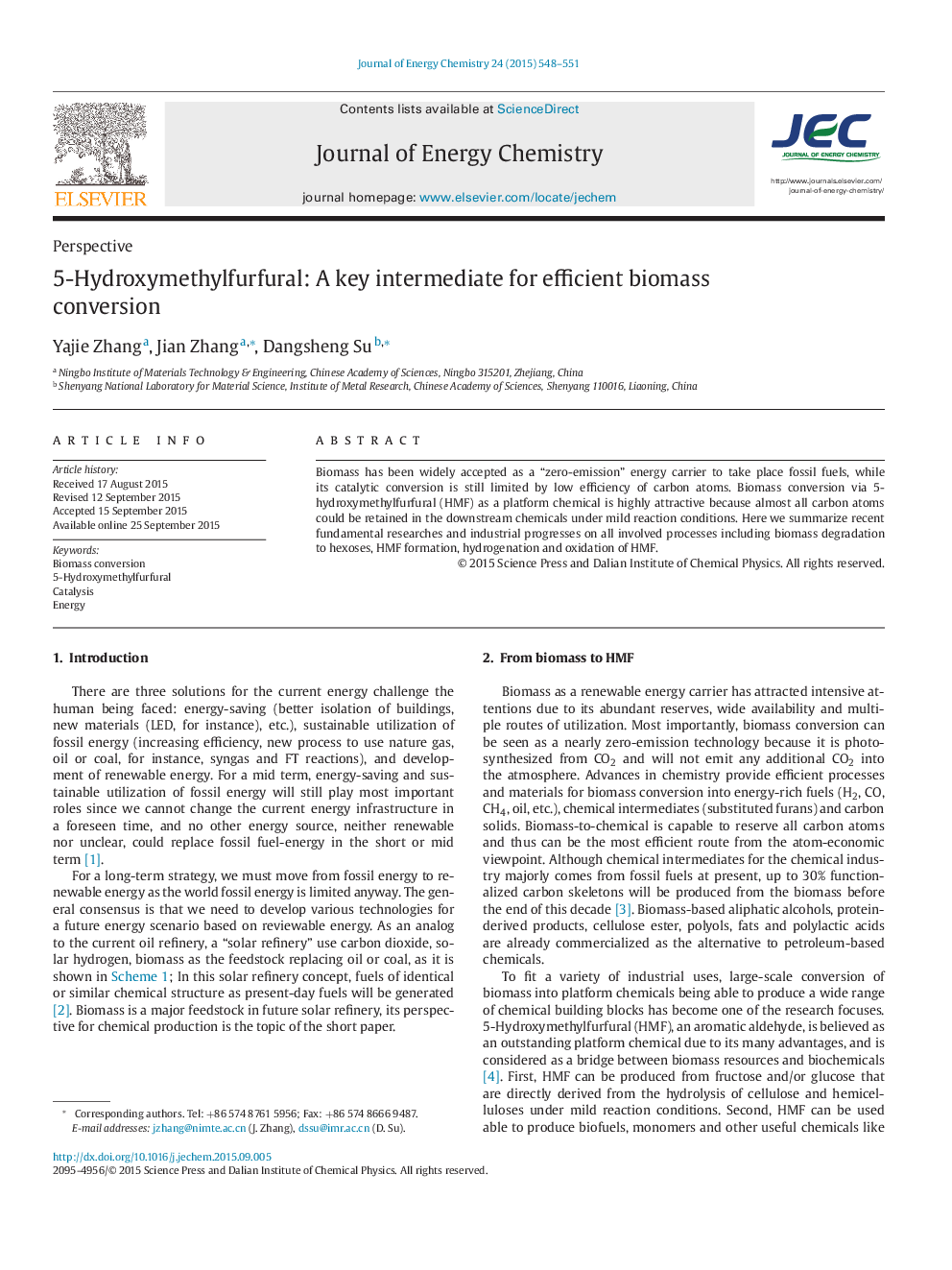 5-Hydroxymethylfurfural: A
key intermediate for efficient biomass conversion