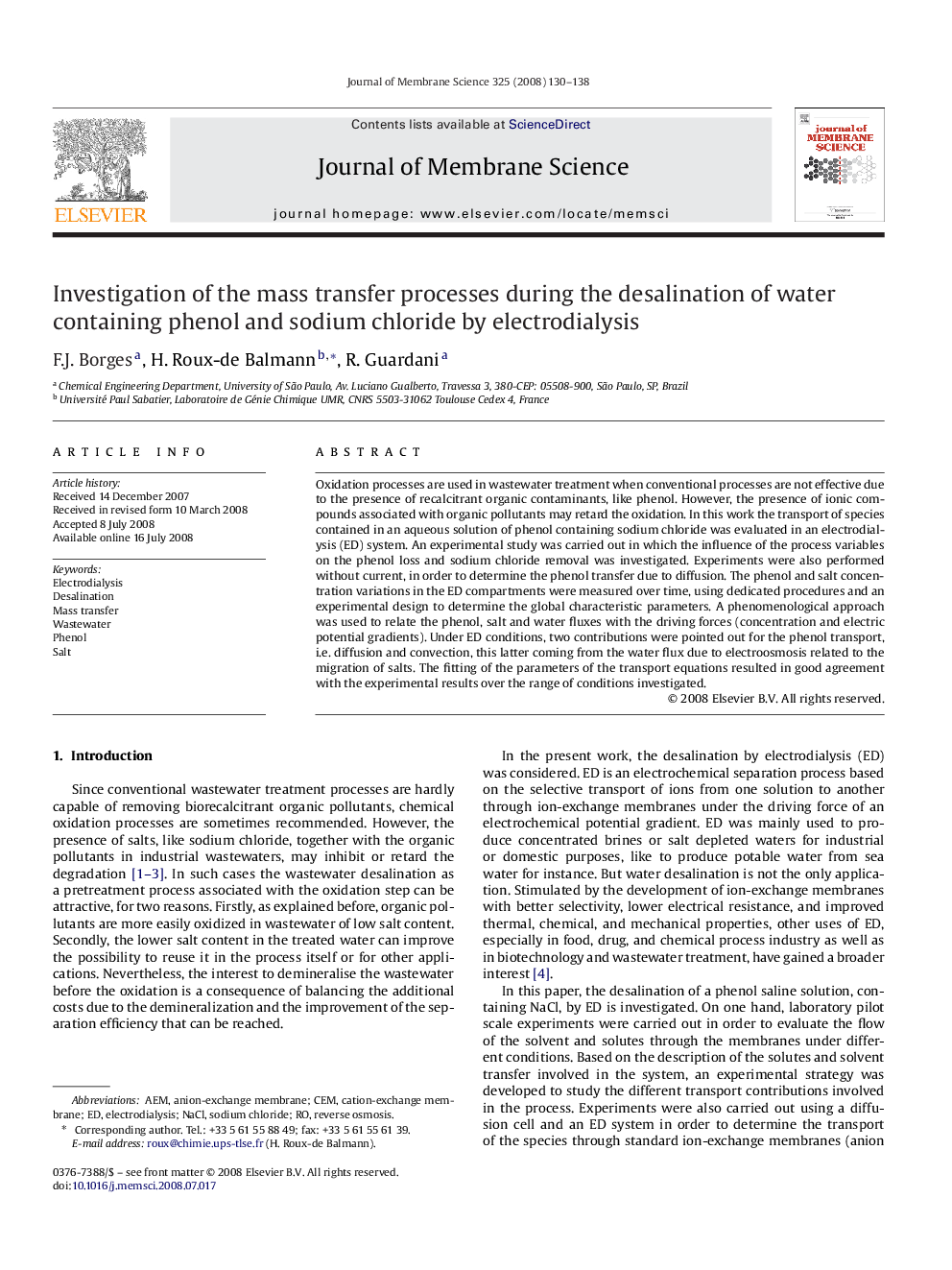 Investigation of the mass transfer processes during the desalination of water containing phenol and sodium chloride by electrodialysis