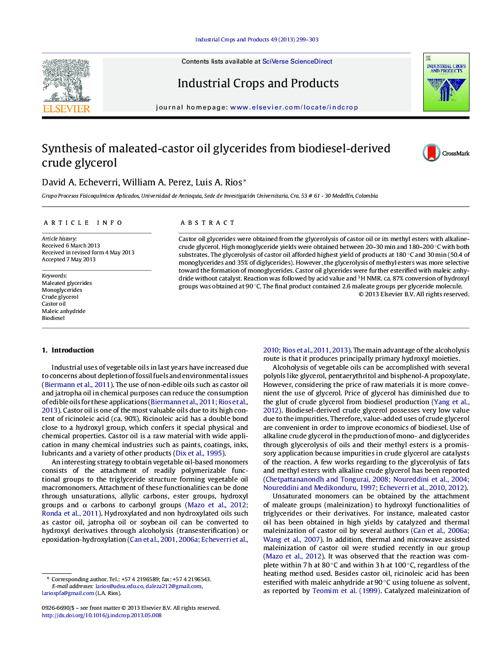 Synthesis of maleated-castor oil glycerides from biodiesel-derived crude glycerol