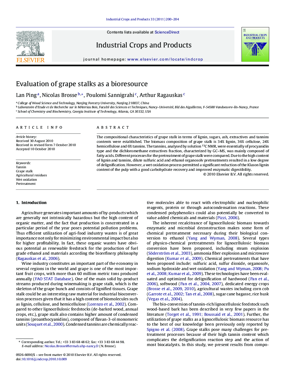 Evaluation of grape stalks as a bioresource