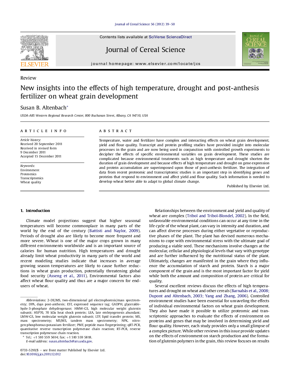 New insights into the effects of high temperature, drought and post-anthesis fertilizer on wheat grain development