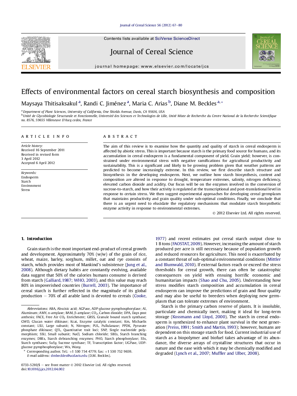 Effects of environmental factors on cereal starch biosynthesis and composition