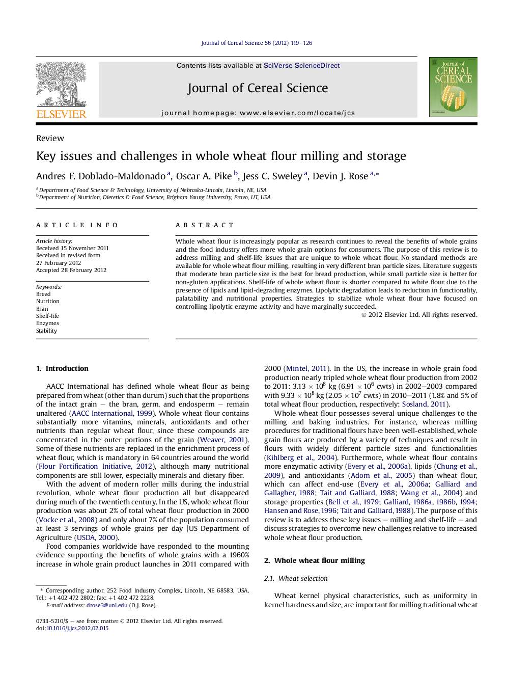 Key issues and challenges in whole wheat flour milling and storage