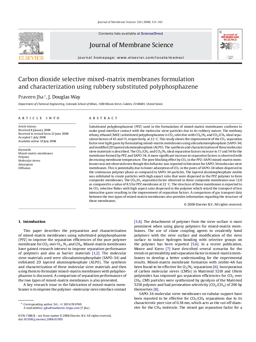 Carbon dioxide selective mixed-matrix membranes formulation and characterization using rubbery substituted polyphosphazene