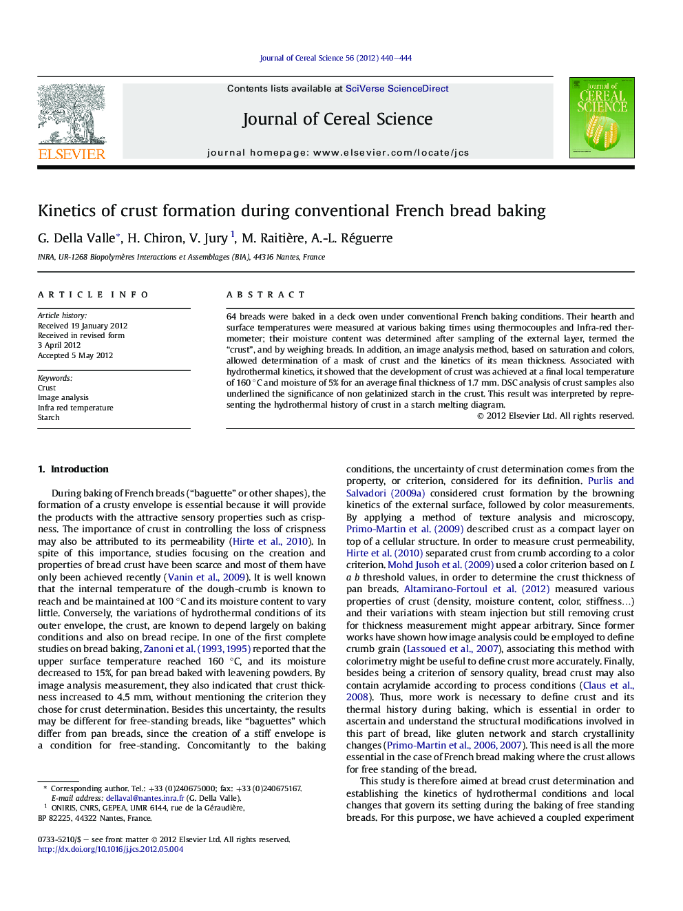 Kinetics of crust formation during conventional French bread baking