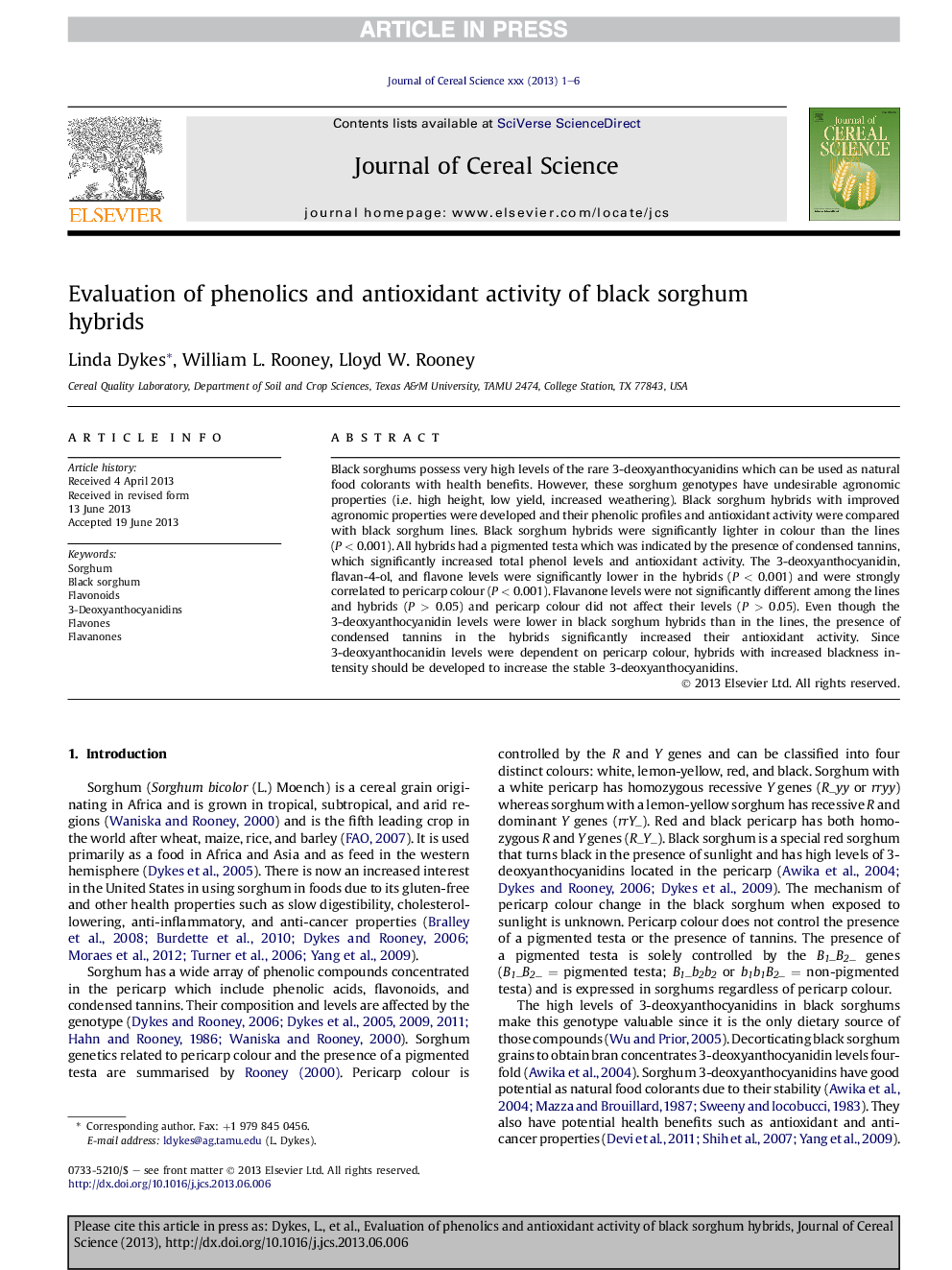 Evaluation of phenolics and antioxidant activity of black sorghum hybrids