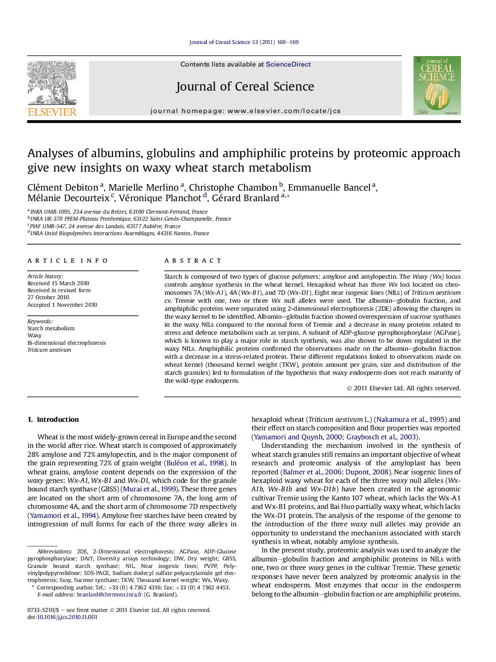 Analyses of albumins, globulins and amphiphilic proteins by proteomic approach give new insights on waxy wheat starch metabolism