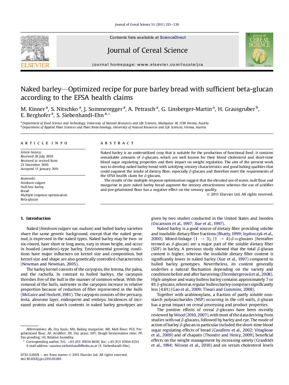 Naked barley-Optimized recipe for pure barley bread with sufficient beta-glucan according to the EFSA health claims