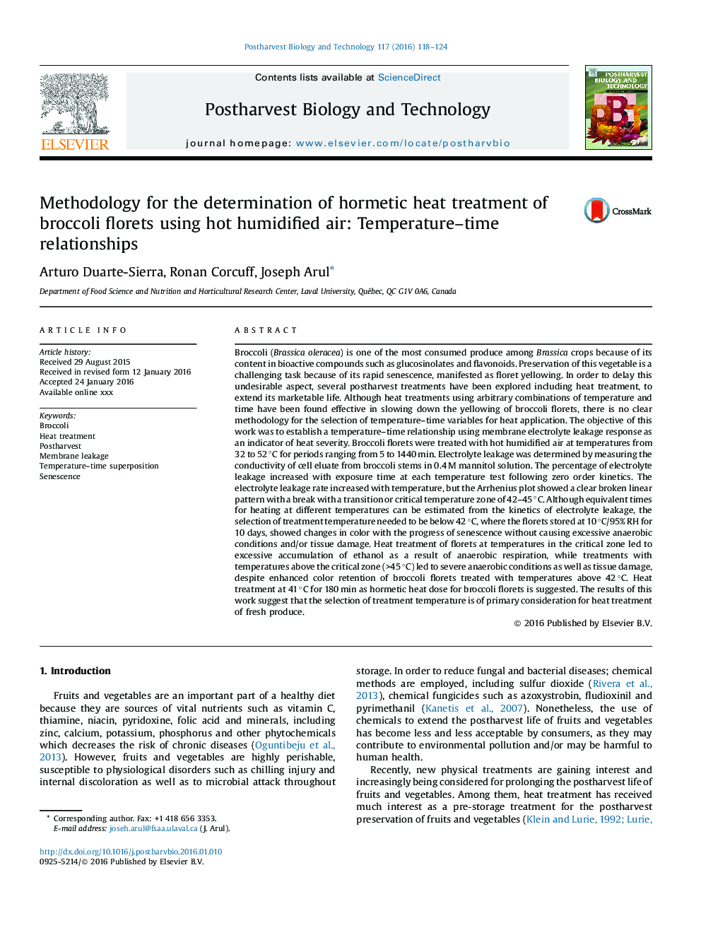 Methodology for the determination of hormetic heat treatment of broccoli florets using hot humidified air: Temperature-time relationships