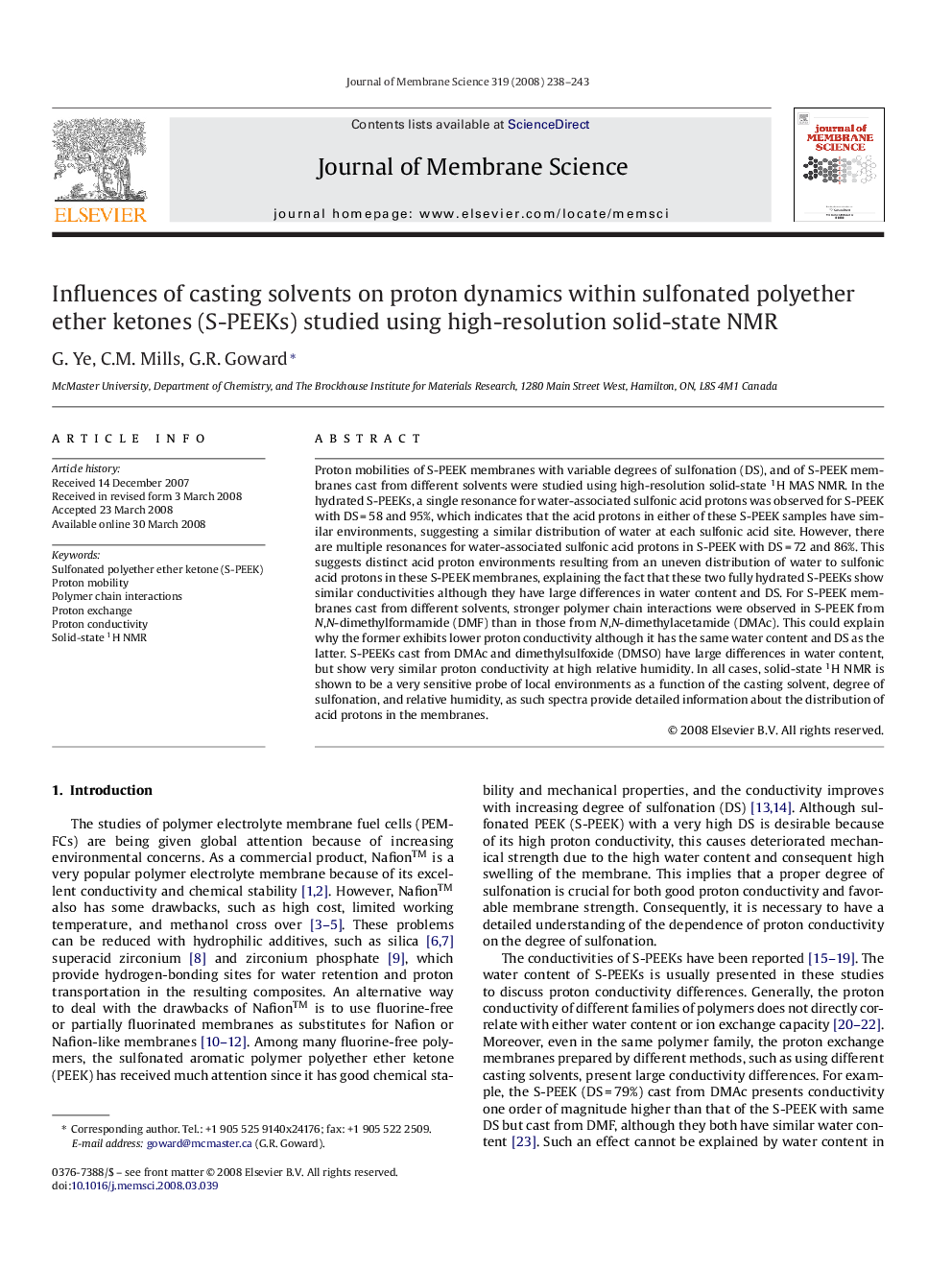 Influences of casting solvents on proton dynamics within sulfonated polyether ether ketones (S-PEEKs) studied using high-resolution solid-state NMR