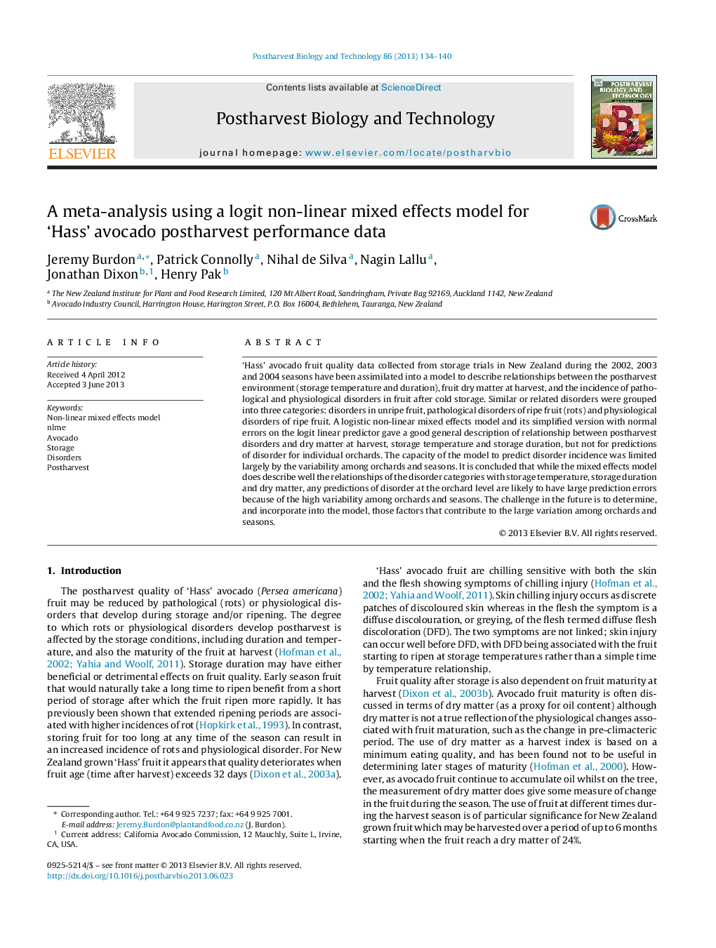 A meta-analysis using a logit non-linear mixed effects model for 'Hass' avocado postharvest performance data