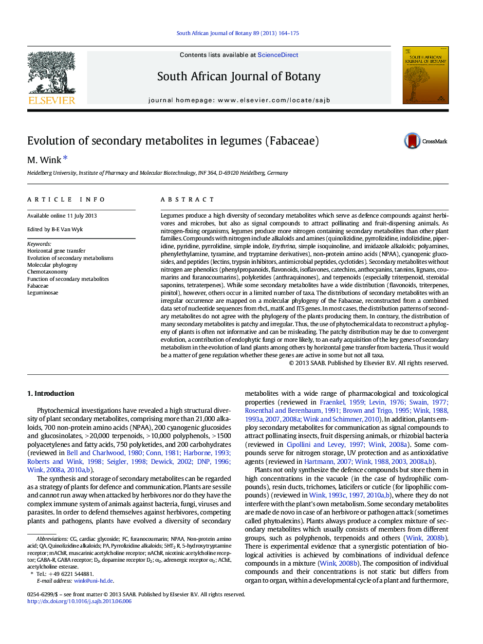 Evolution of secondary metabolites in legumes (Fabaceae)