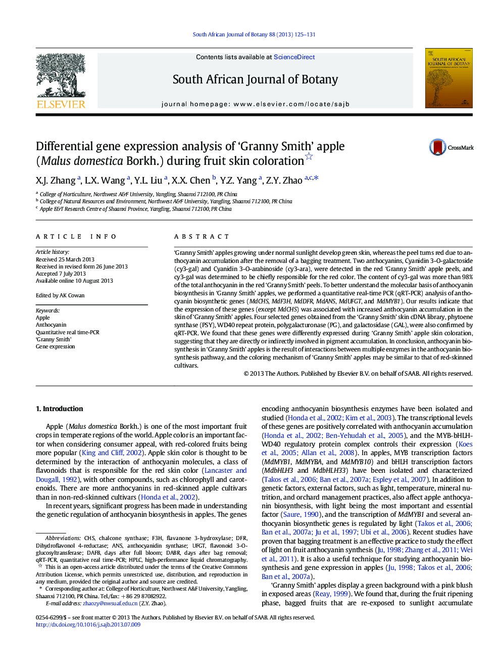 Differential gene expression analysis of 'Granny Smith' apple (Malus domestica Borkh.) during fruit skin coloration