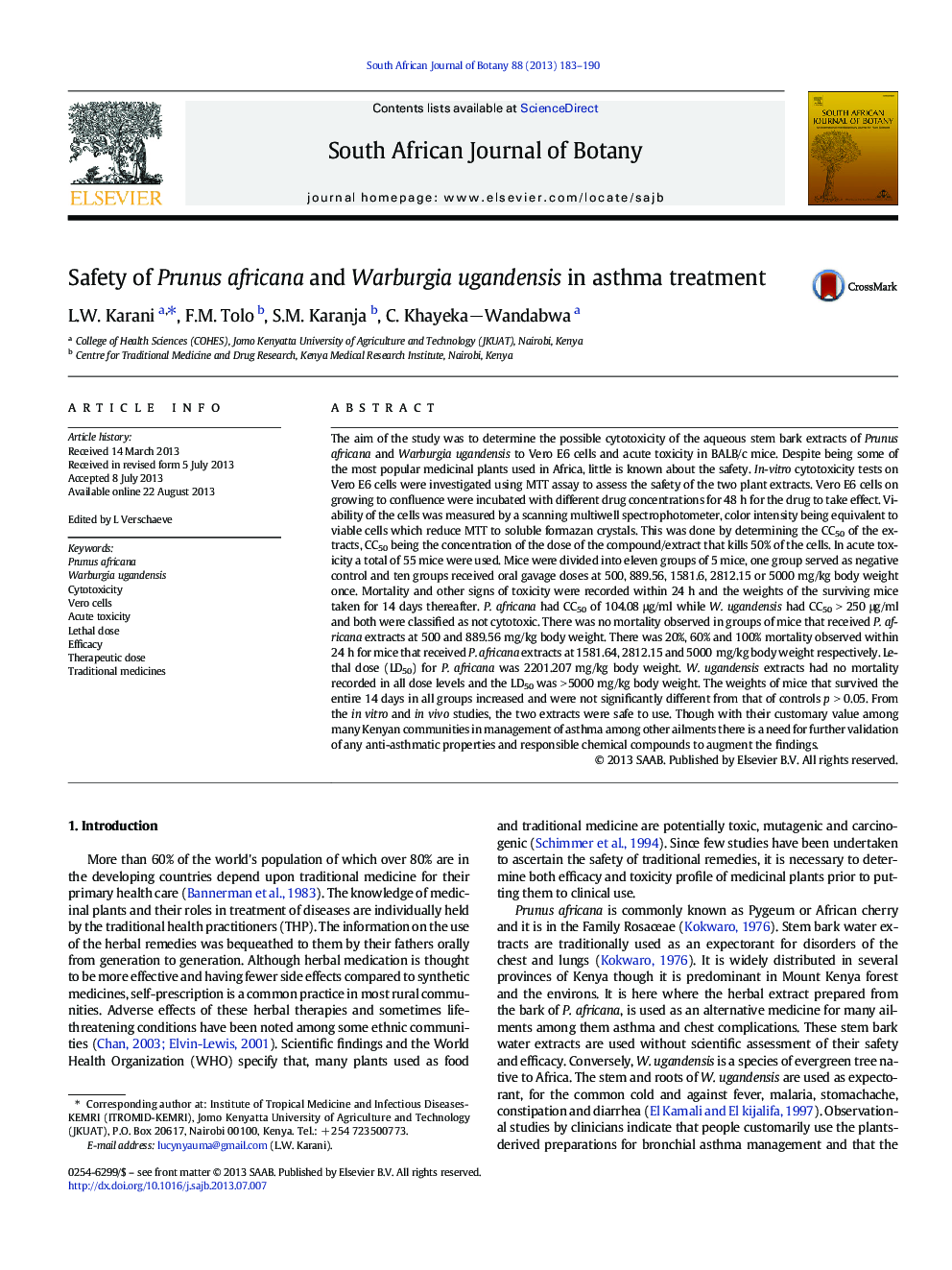 Safety of Prunus africana and Warburgia ugandensis in asthma treatment