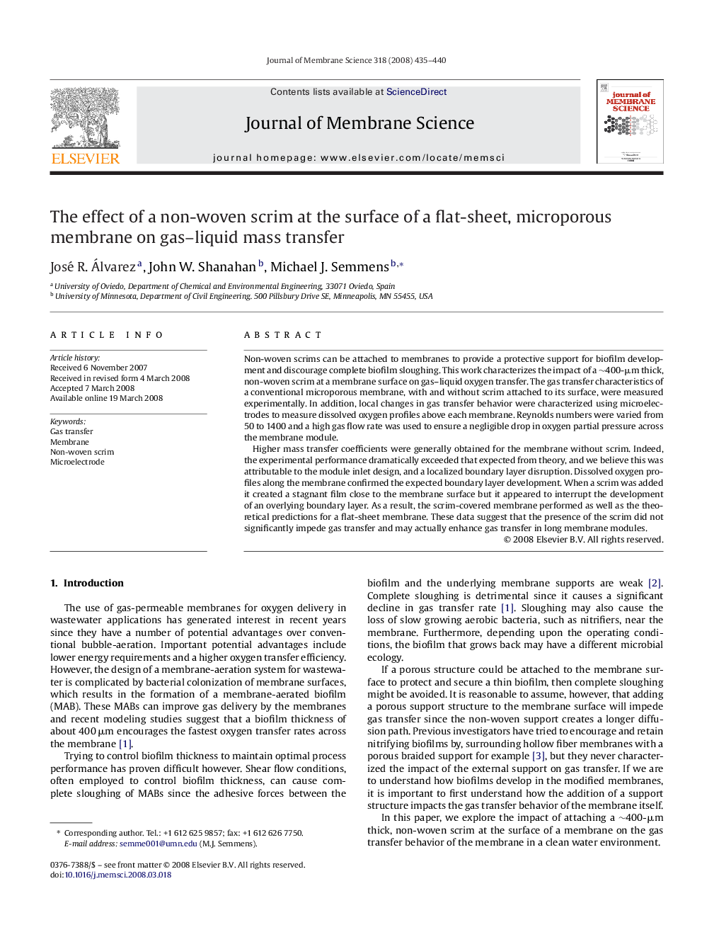 The effect of a non-woven scrim at the surface of a flat-sheet, microporous membrane on gas–liquid mass transfer