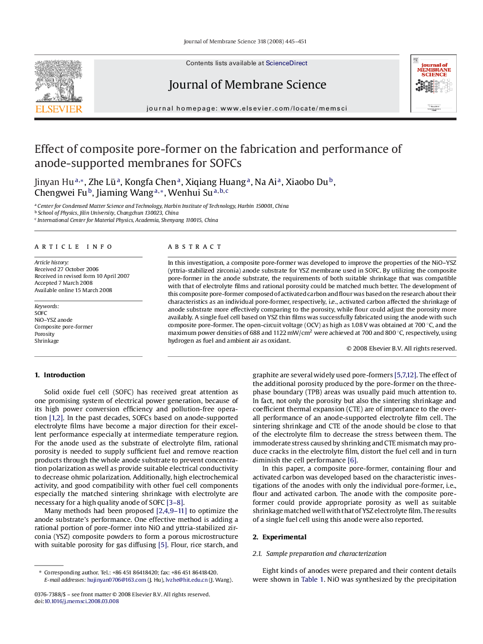 Effect of composite pore-former on the fabrication and performance of anode-supported membranes for SOFCs