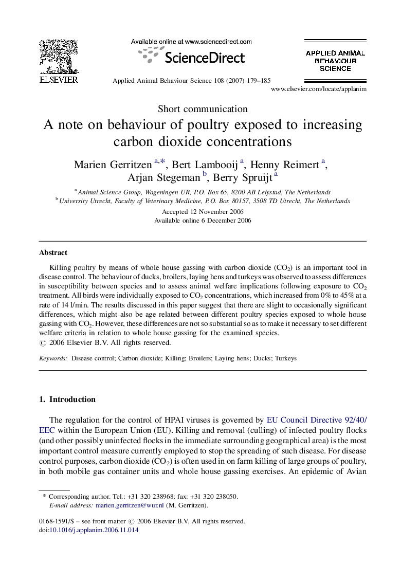 A note on behaviour of poultry exposed to increasing carbon dioxide concentrations