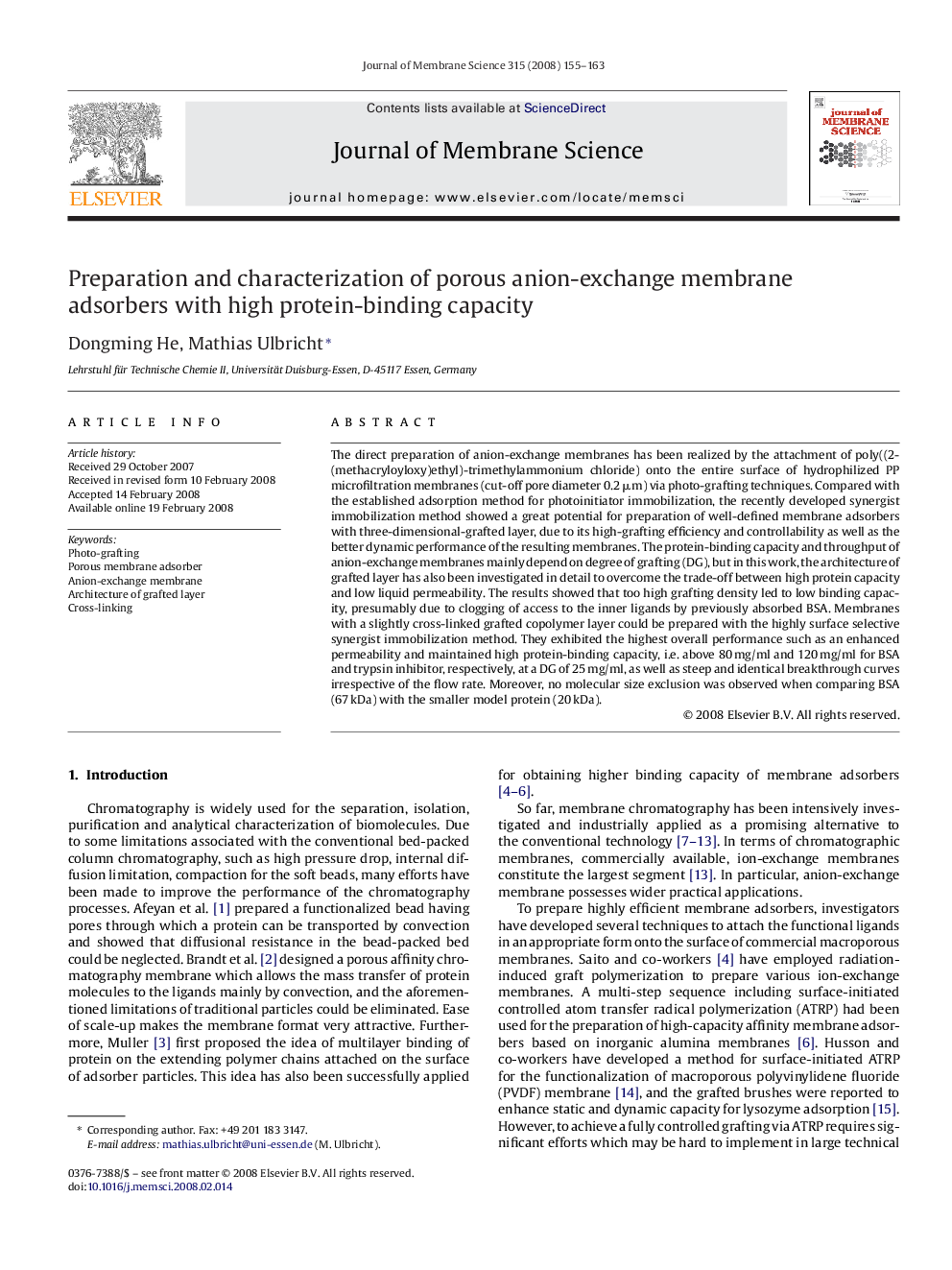 Preparation and characterization of porous anion-exchange membrane adsorbers with high protein-binding capacity