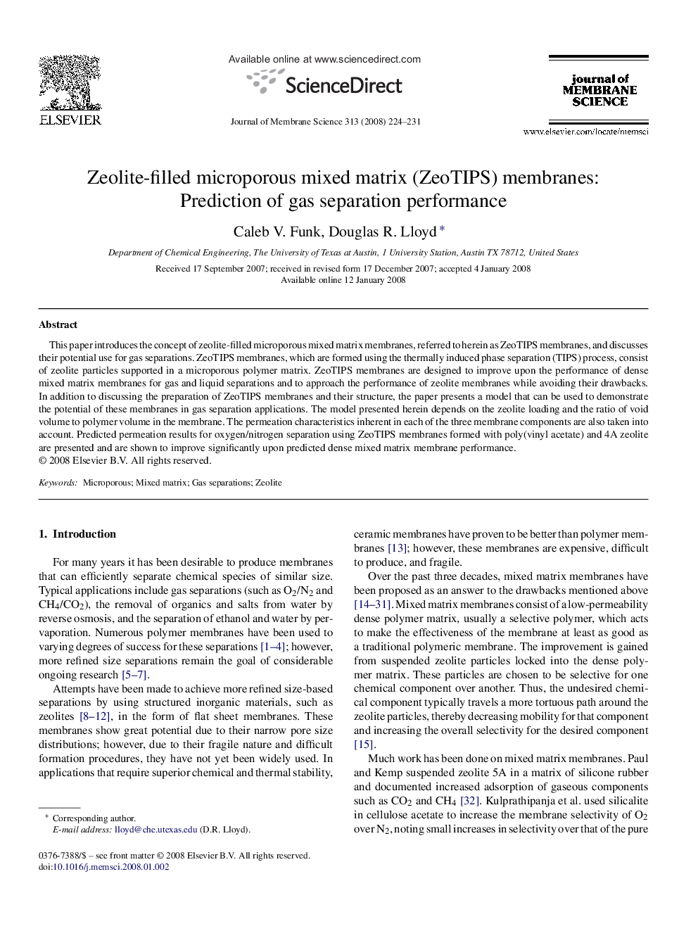 Zeolite-filled microporous mixed matrix (ZeoTIPS) membranes: Prediction of gas separation performance