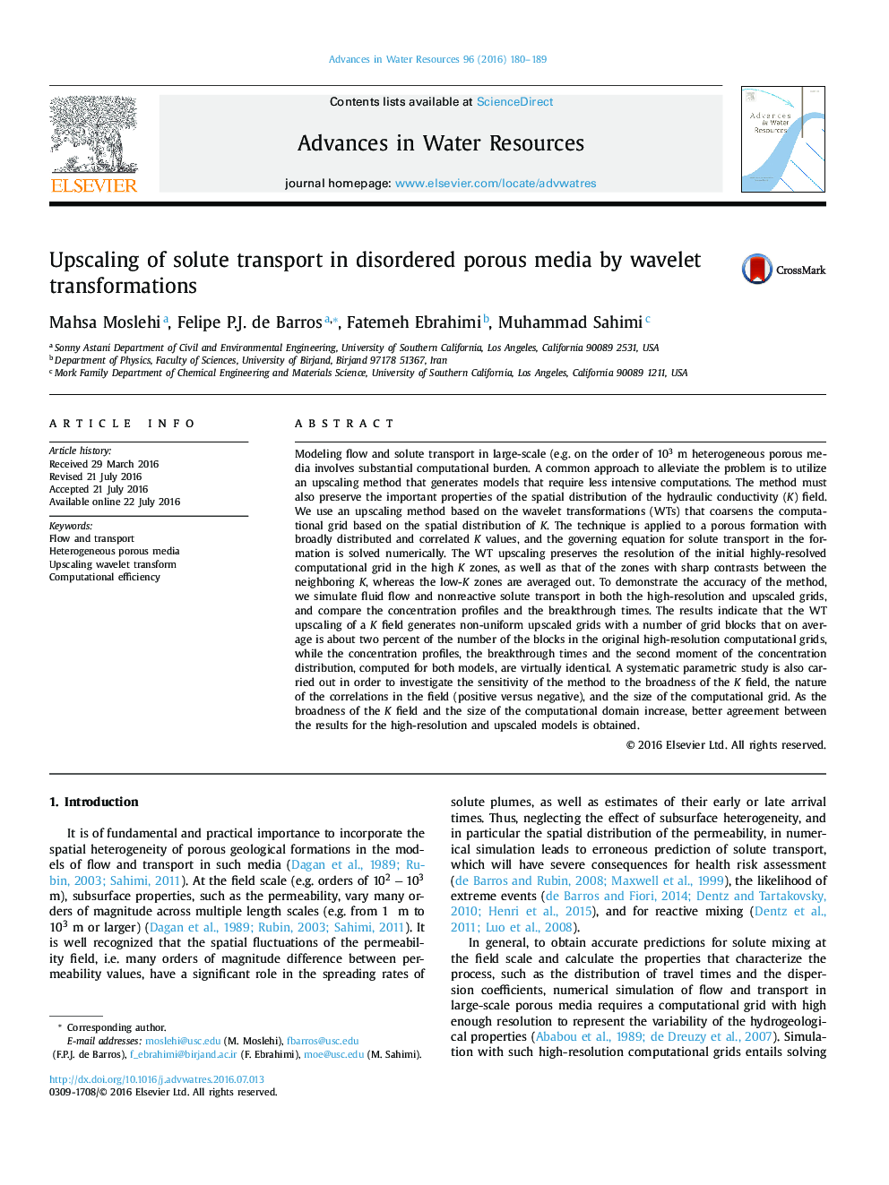 Upscaling of solute transport in disordered porous media by wavelet transformations