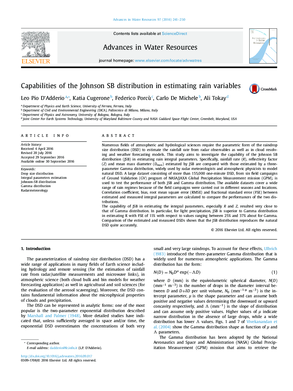 Capabilities of the Johnson SB distribution in estimating rain variables