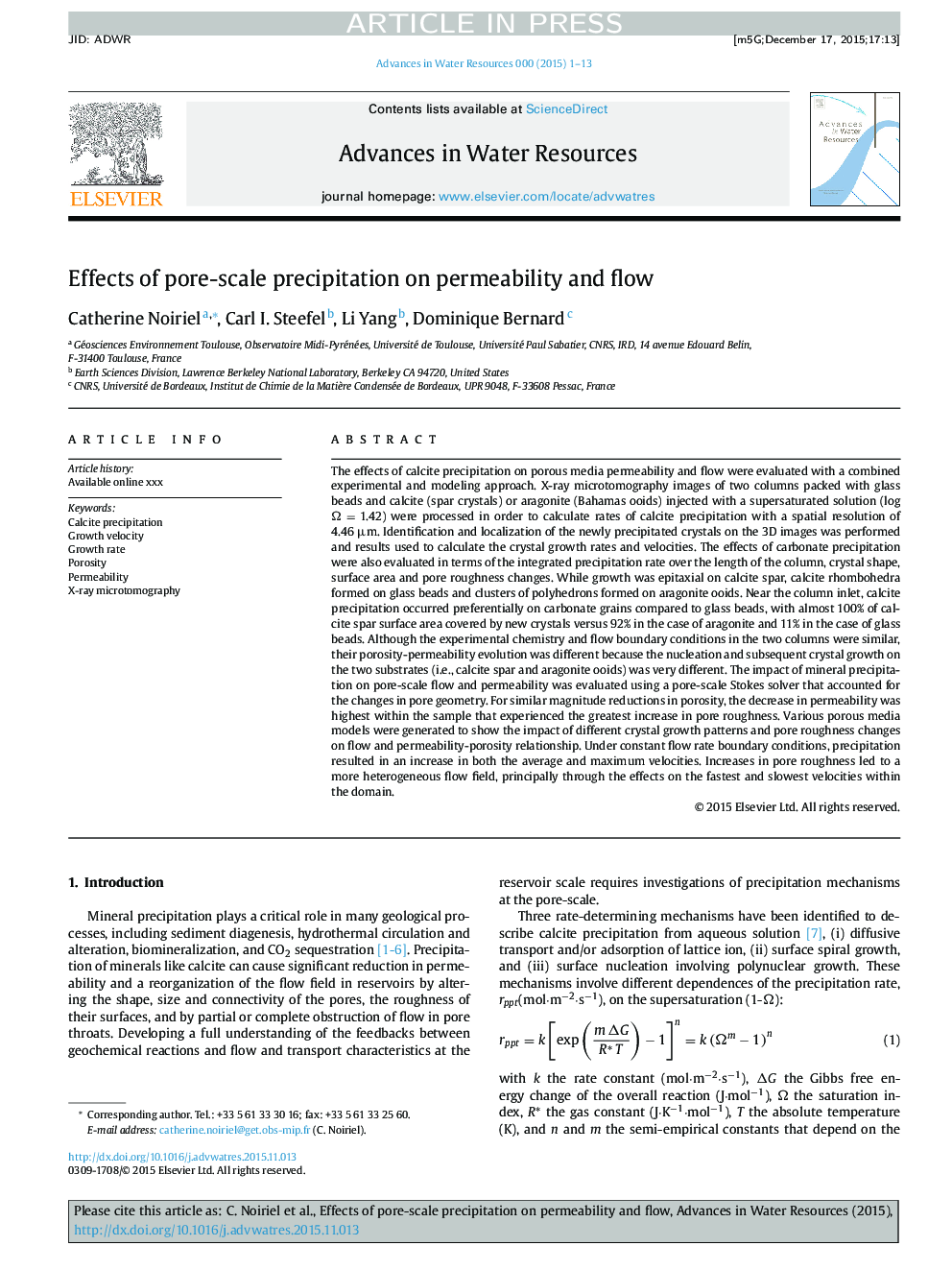 Effects of pore-scale precipitation on permeability and flow