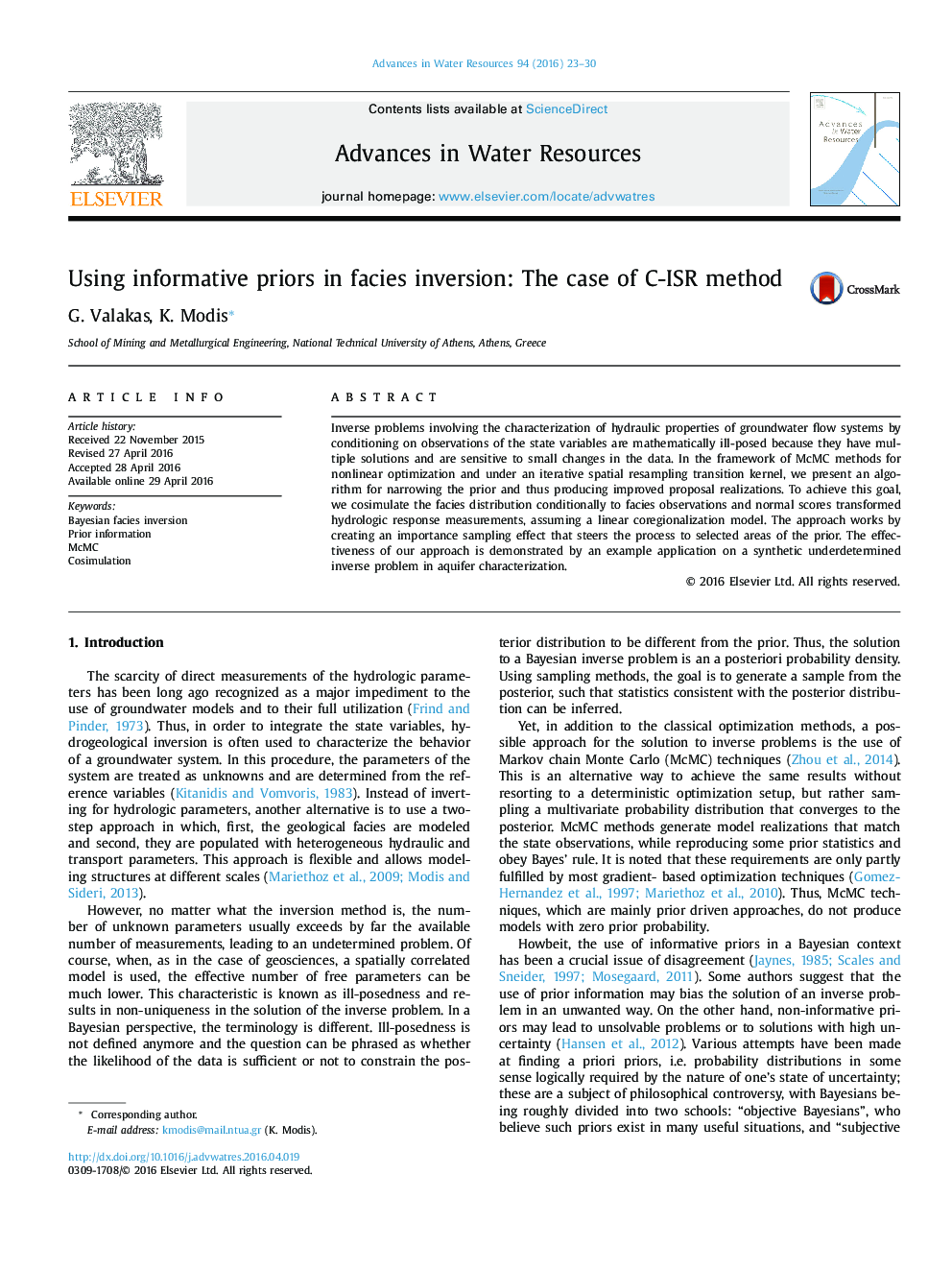 Using informative priors in facies inversion: The case of C-ISR method