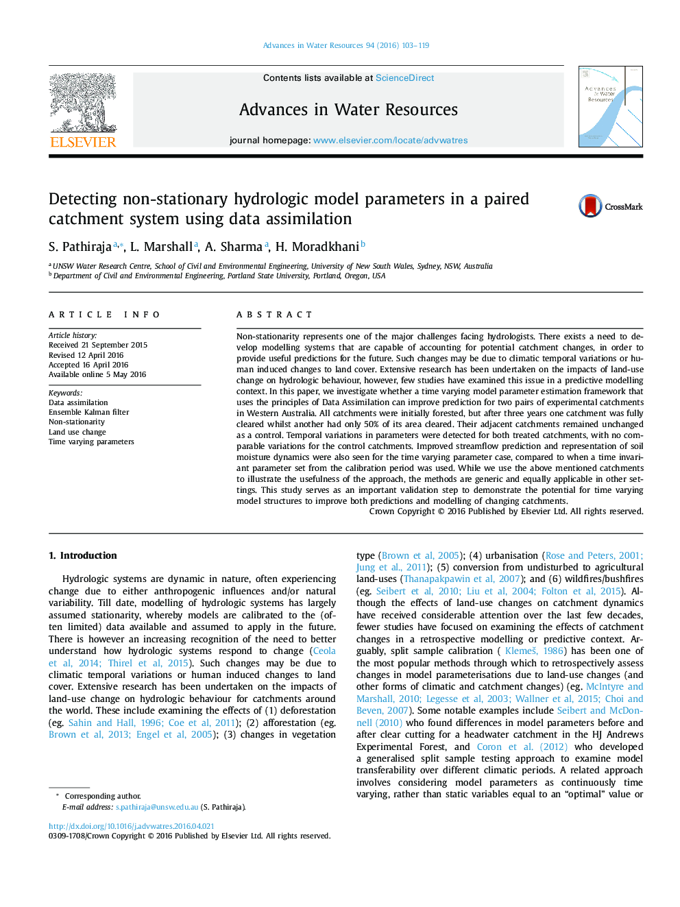 Detecting non-stationary hydrologic model parameters in a paired catchment system using data assimilation