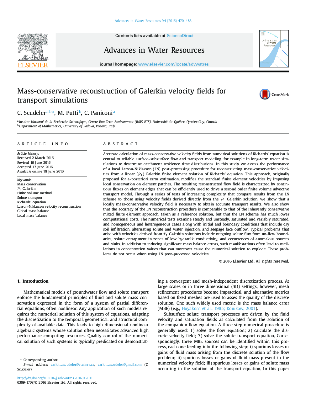 Mass-conservative reconstruction of Galerkin velocity fields for transport simulations