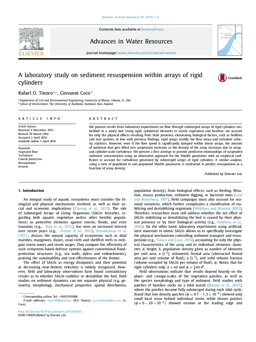 A laboratory study on sediment resuspension within arrays of rigid cylinders