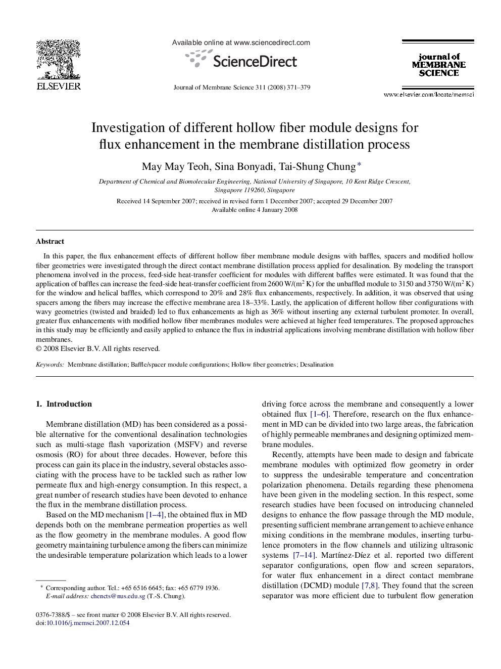 Investigation of different hollow fiber module designs for flux enhancement in the membrane distillation process