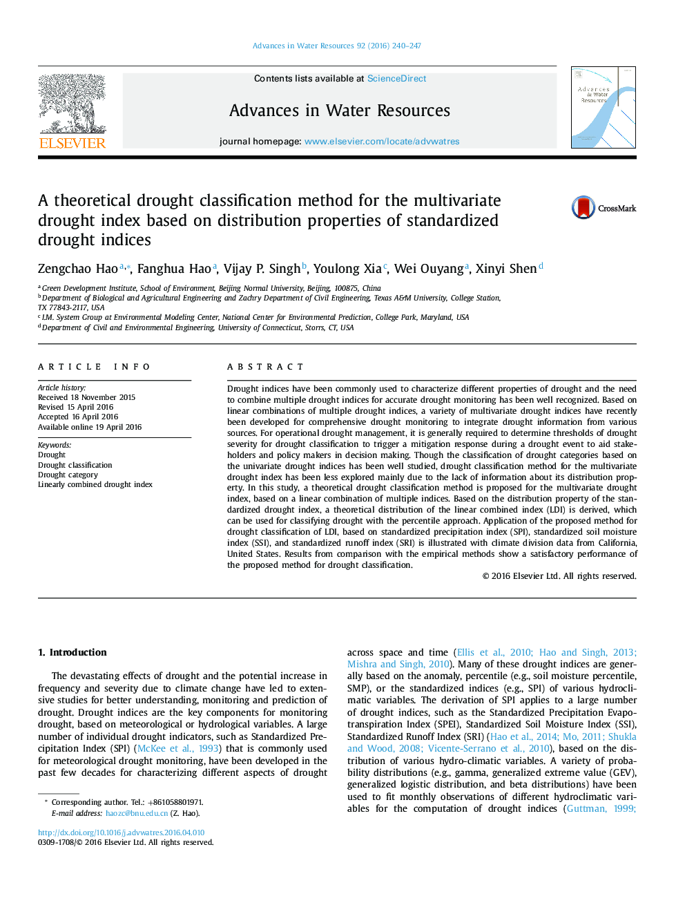 A theoretical drought classification method for the multivariate drought index based on distribution properties of standardized drought indices