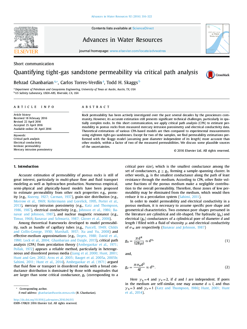 Quantifying tight-gas sandstone permeability via critical path analysis