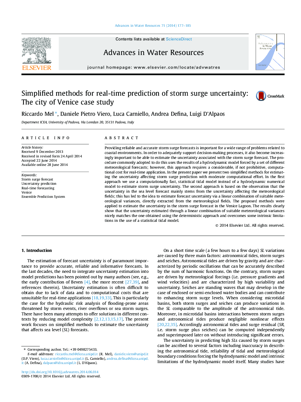 Simplified methods for real-time prediction of storm surge uncertainty: The city of Venice case study