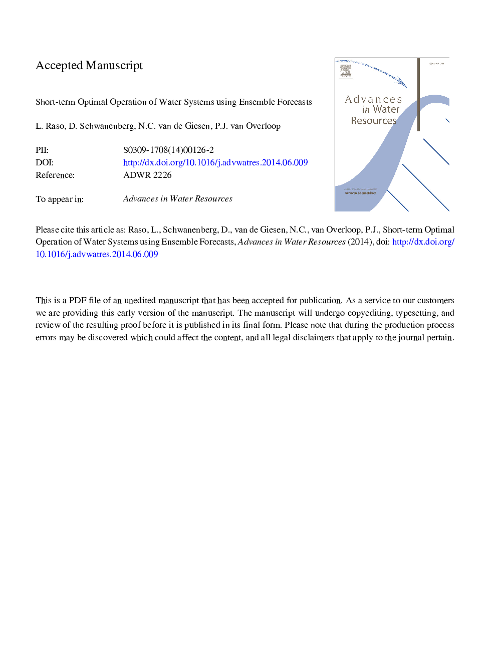 Short-term optimal operation of water systems using ensemble forecasts