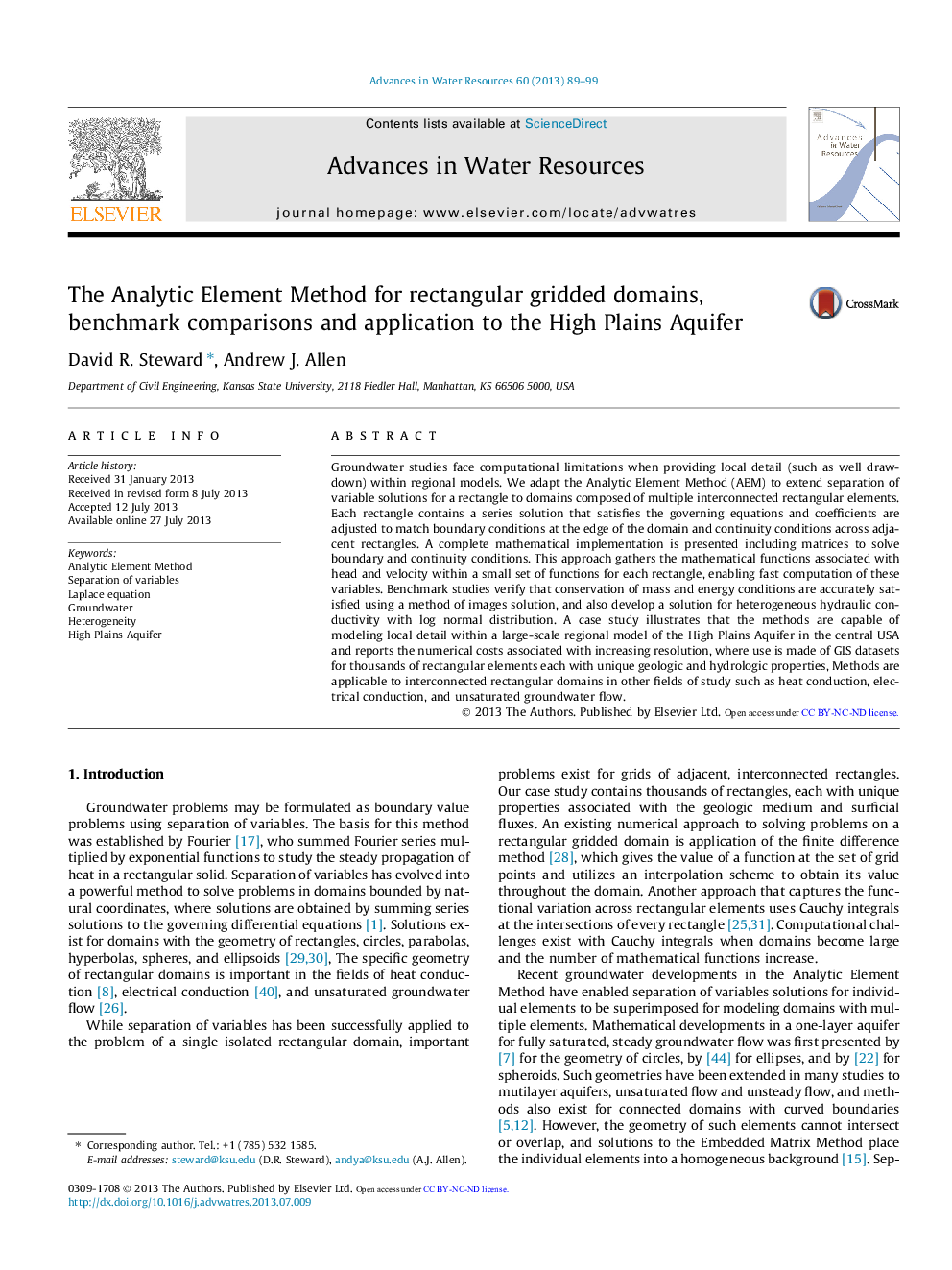 The Analytic Element Method for rectangular gridded domains, benchmark comparisons and application to the High Plains Aquifer