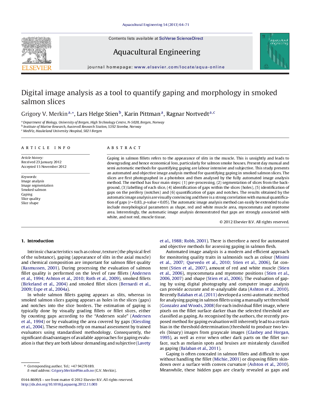 Digital image analysis as a tool to quantify gaping and morphology in smoked salmon slices