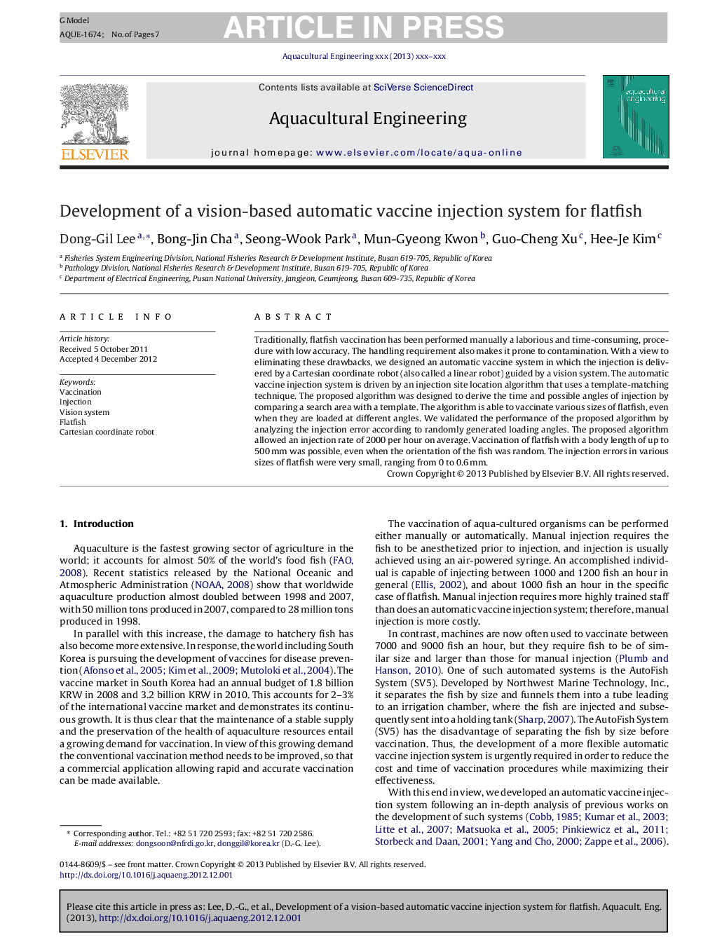 Development of a vision-based automatic vaccine injection system for flatfish