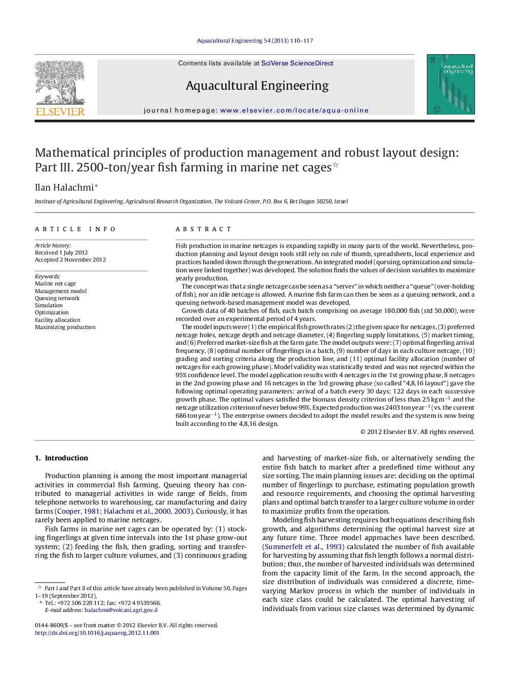 Mathematical principles of production management and robust layout design: Part III. 2500-ton/year fish farming in marine net cages