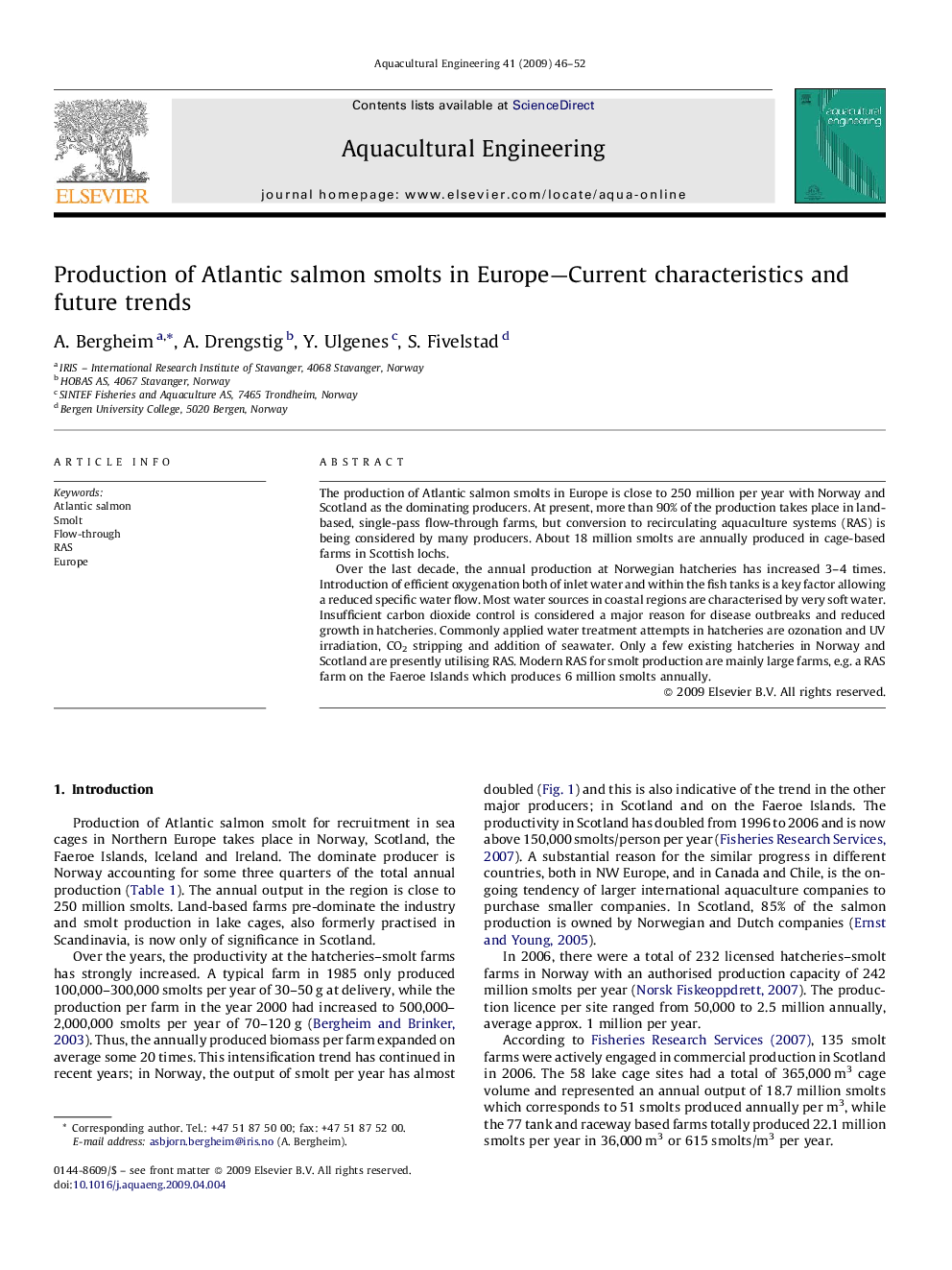 Production of Atlantic salmon smolts in Europe-Current characteristics and future trends