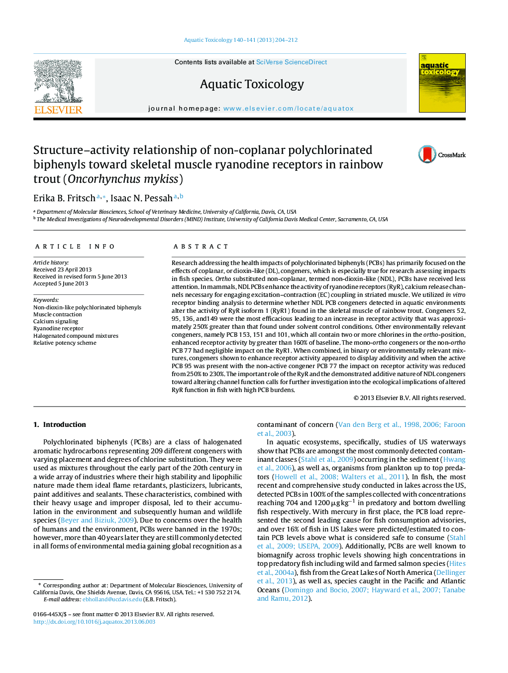 Structure-activity relationship of non-coplanar polychlorinated biphenyls toward skeletal muscle ryanodine receptors in rainbow trout (Oncorhynchus mykiss)