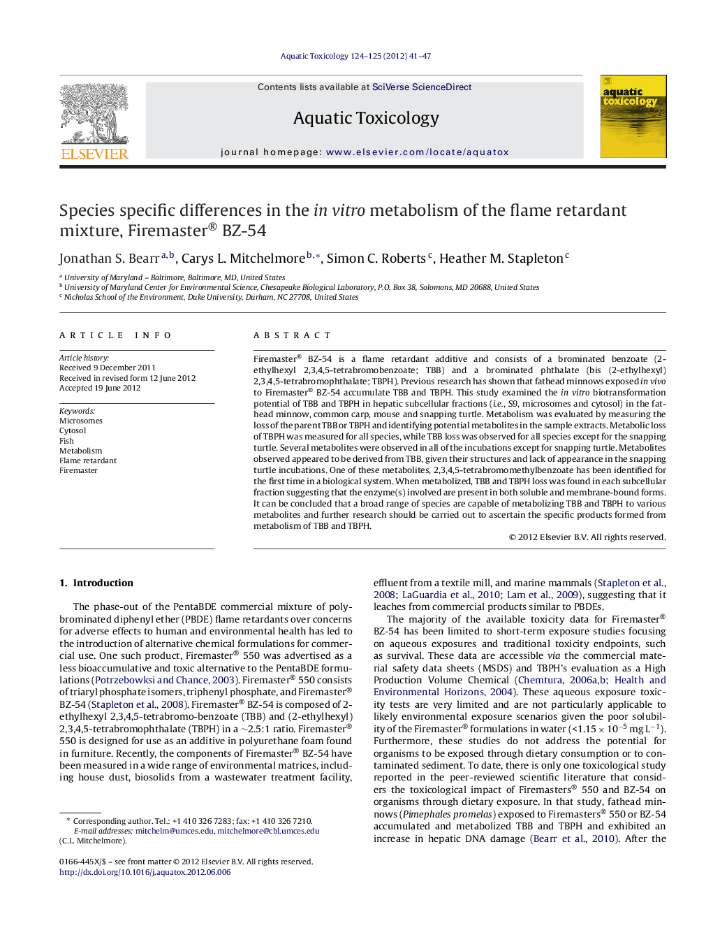 Species specific differences in the in vitro metabolism of the flame retardant mixture, Firemaster® BZ-54