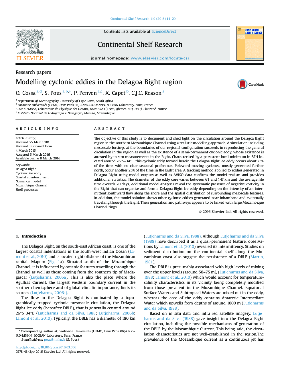 Modelling cyclonic eddies in the Delagoa Bight region