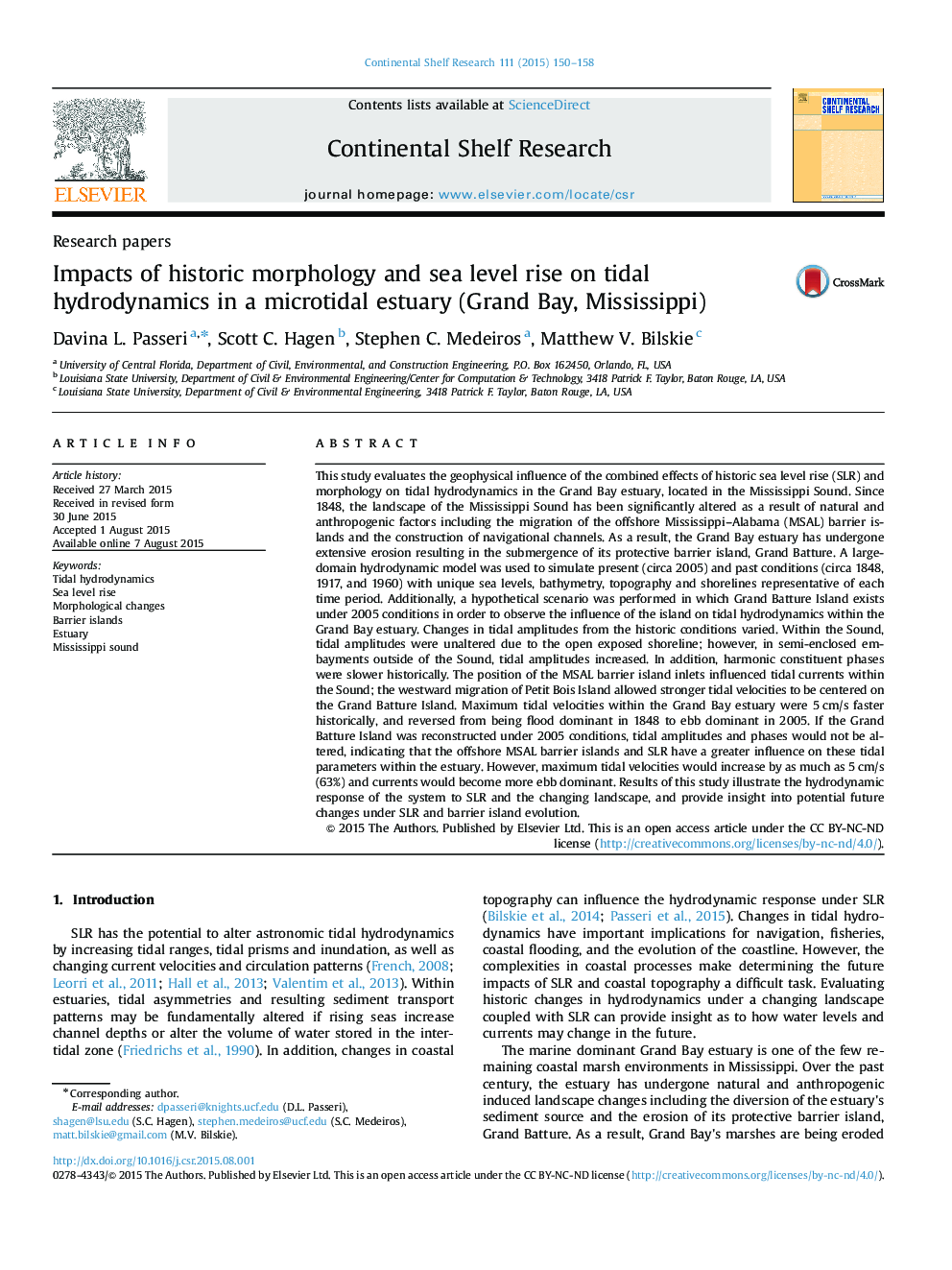 Impacts of historic morphology and sea level rise on tidal hydrodynamics in a microtidal estuary (Grand Bay, Mississippi)