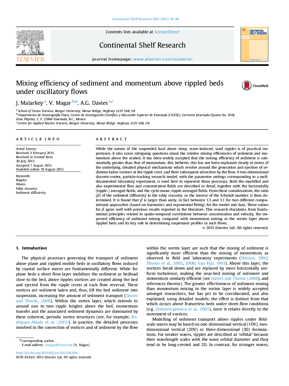 Mixing efficiency of sediment and momentum above rippled beds under oscillatory flows