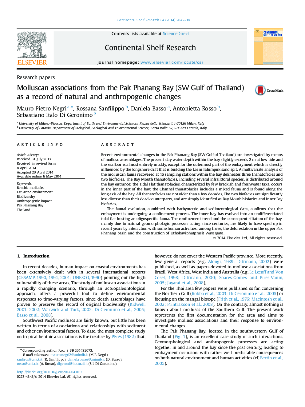 Research papersMolluscan associations from the Pak Phanang Bay (SW Gulf of Thailand) as a record of natural and anthropogenic changes