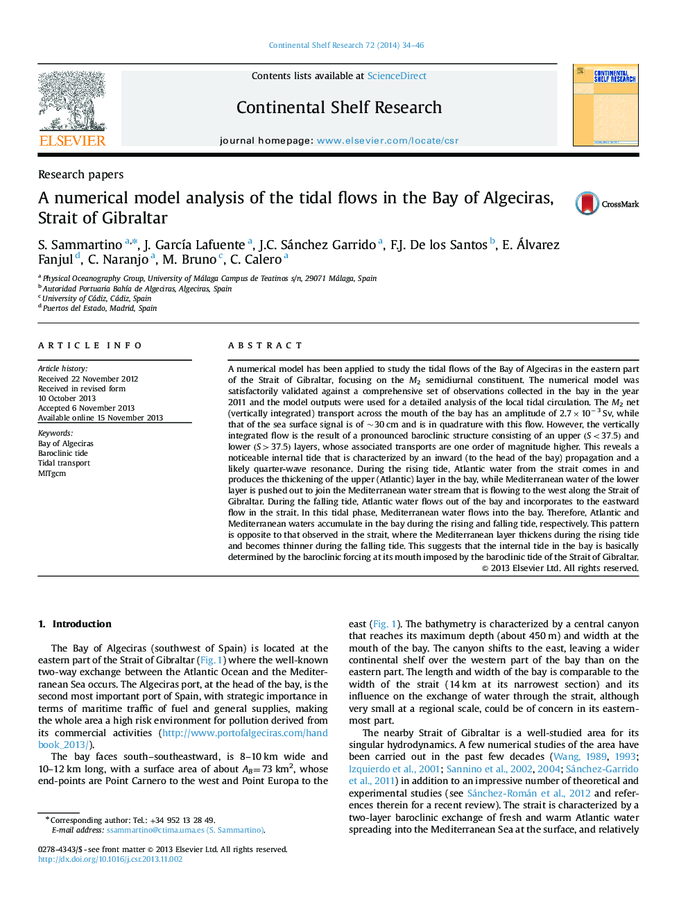 A numerical model analysis of the tidal flows in the Bay of Algeciras, Strait of Gibraltar