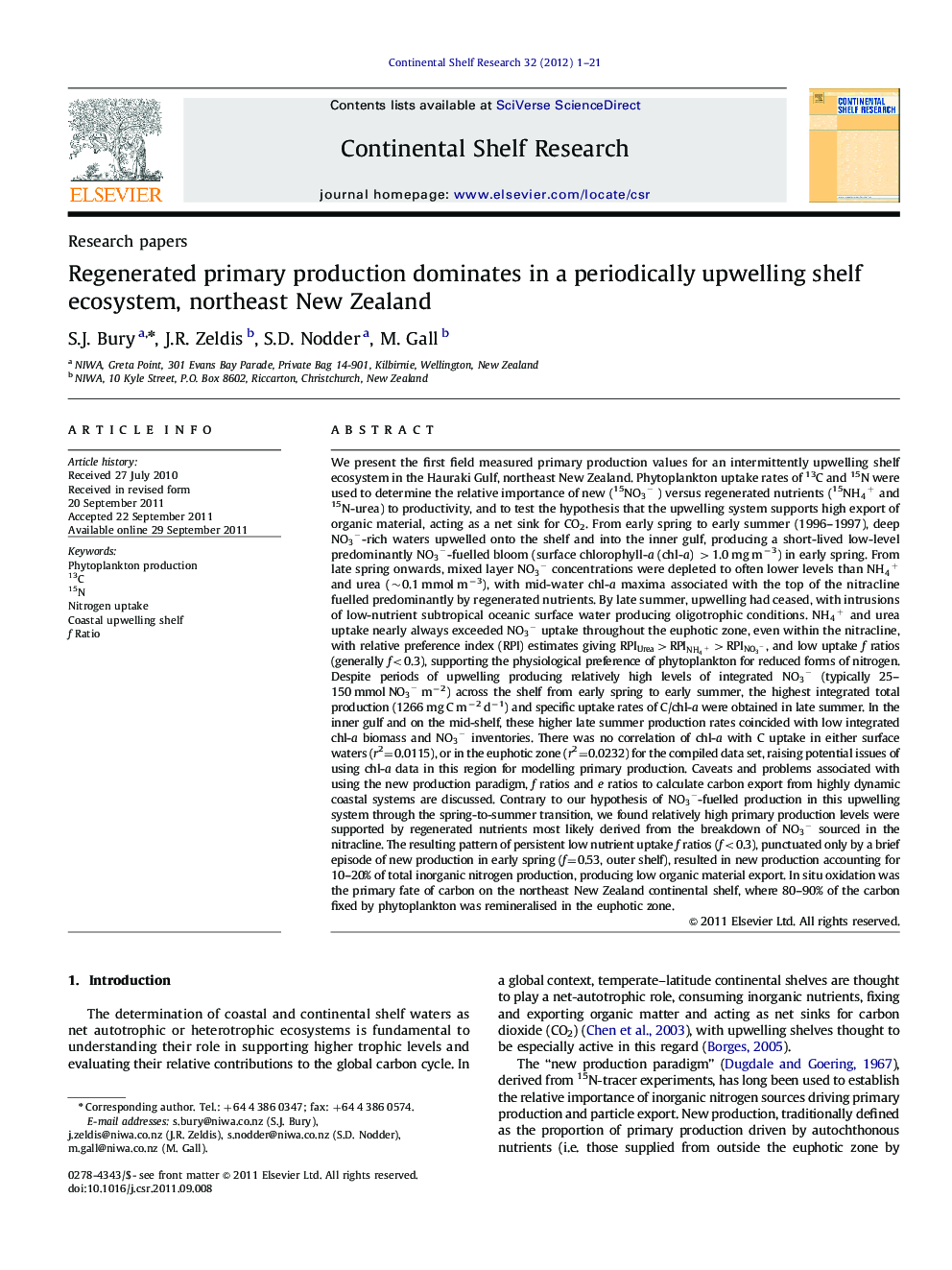 Regenerated primary production dominates in a periodically upwelling shelf ecosystem, northeast New Zealand