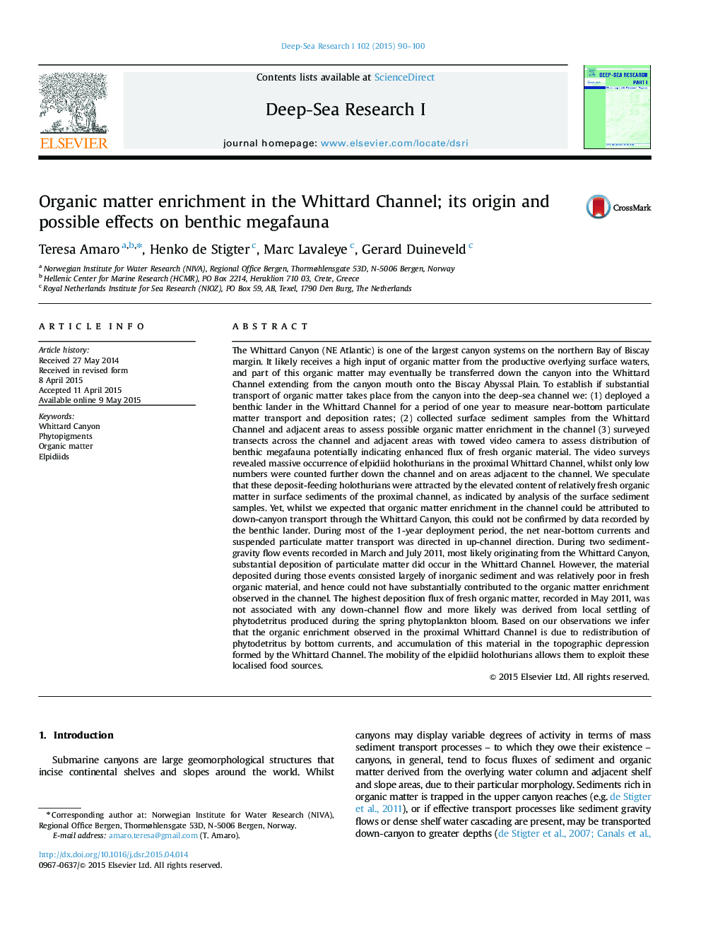 Organic matter enrichment in the Whittard Channel; its origin and possible effects on benthic megafauna