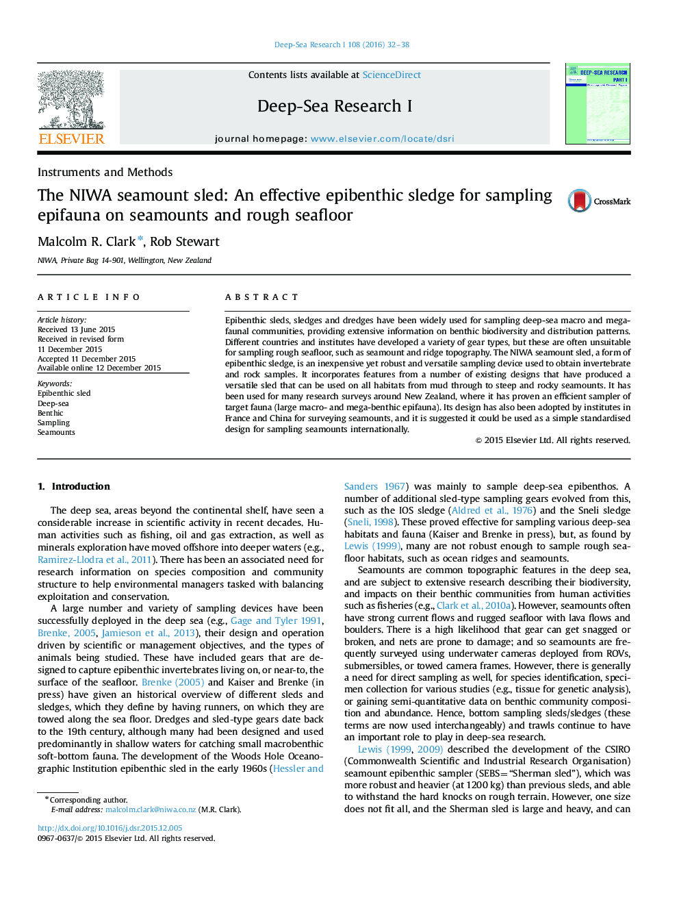 The NIWA seamount sled: An effective epibenthic sledge for sampling epifauna on seamounts and rough seafloor